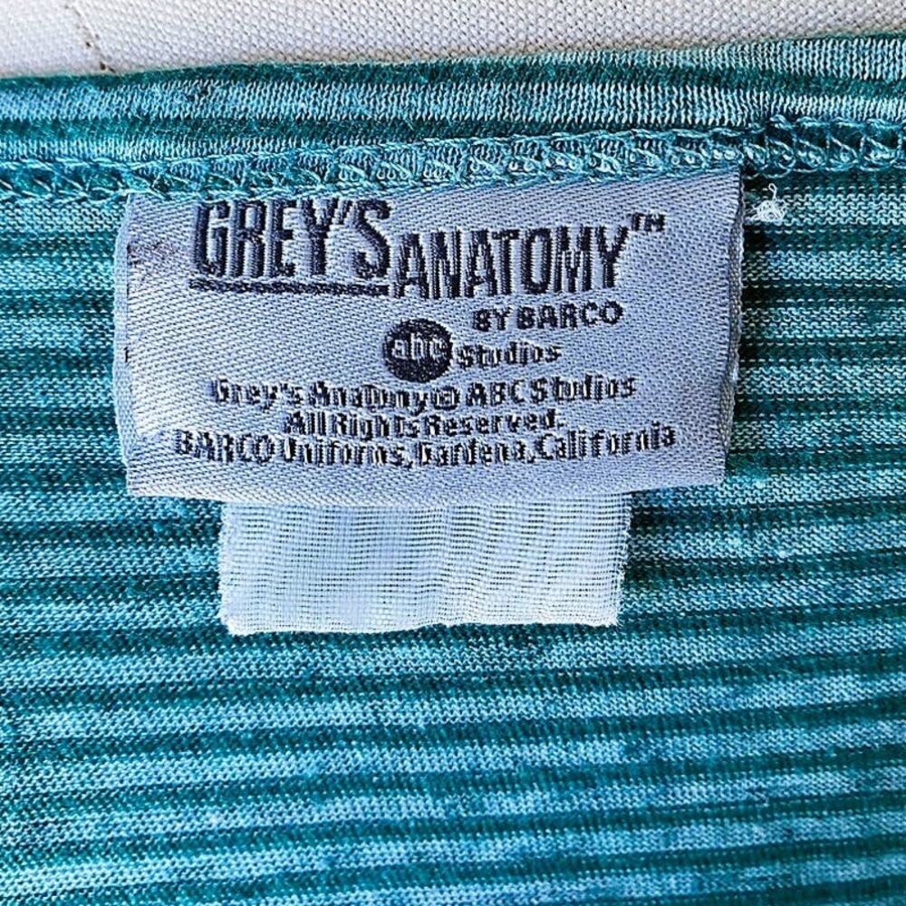 GREY'S ANATOMY Official ABC Studios Green Striped Women's Scrub Shirt Top - Picture 5 of 5